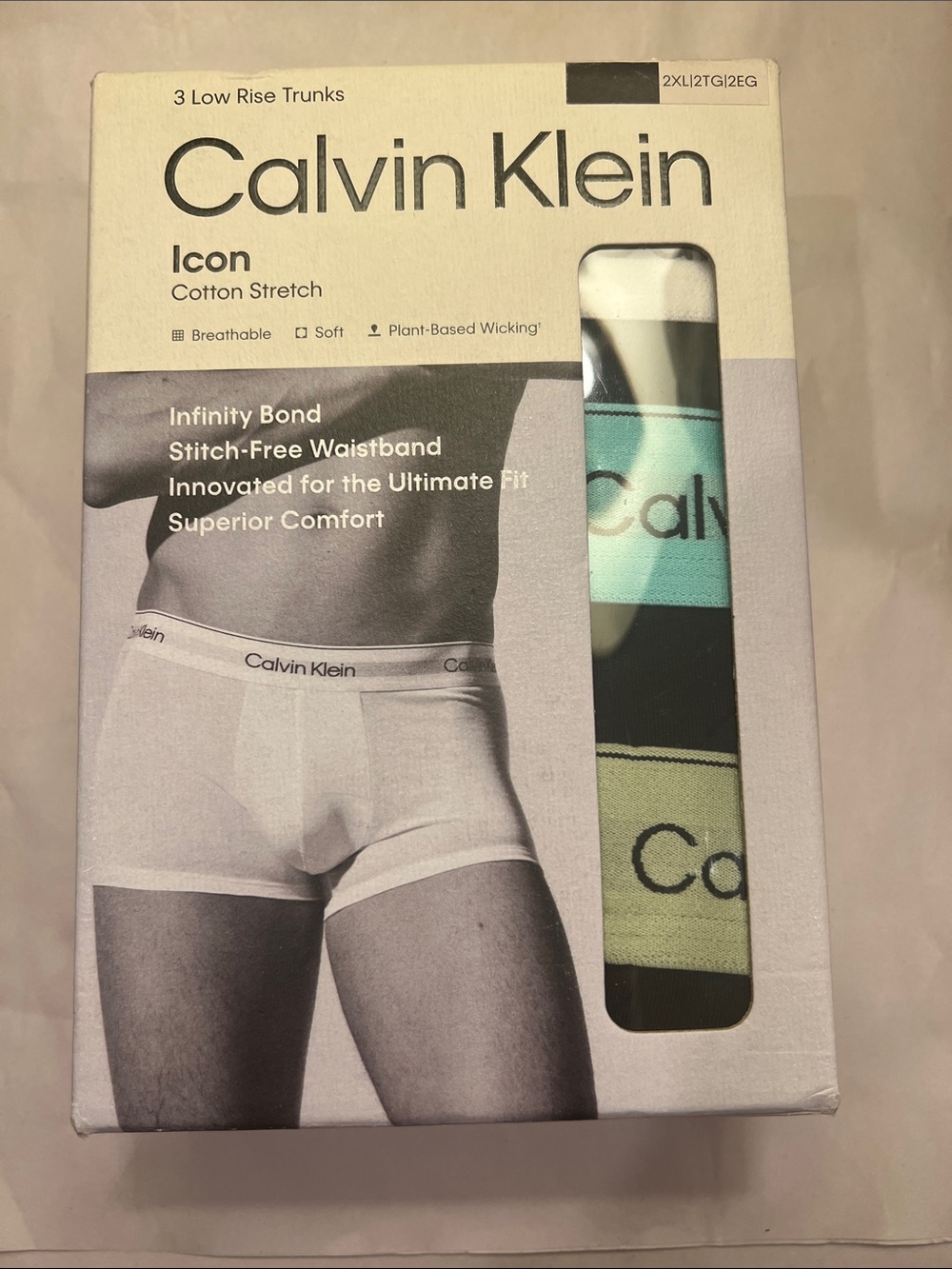 Calvin Klein 3-Pack Low Rise Trunks in Mint, Black, White 2XL